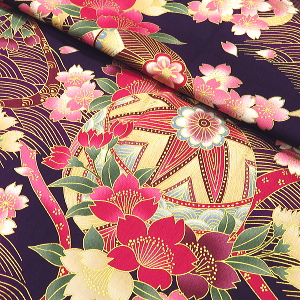 義若オリジナルの鯉口シャツ　ダボシャツ　激安セール 金彩桜吹雪にまり（紫）